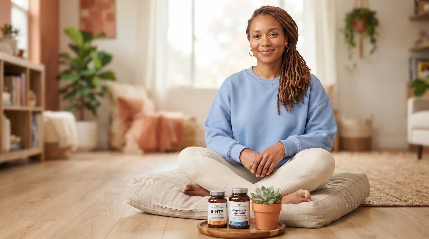 woman in her early 30s with warm caramel complexion and natural locs gathered over one shoulder - Natural Rhythm Nutrition