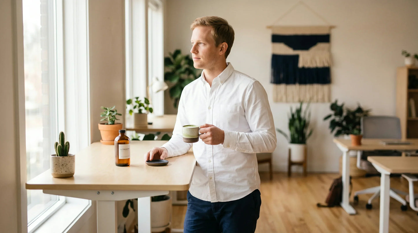 man in his early 30s with fair complexion and short sandy hair wearing a clean white structured Oxford shirt and relaxed — Natural Rhythm Nutrition