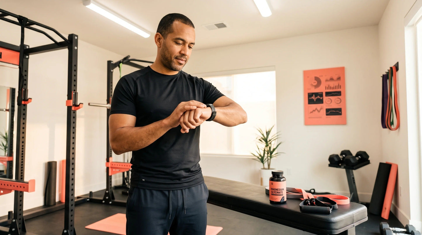 man in his early 40s with warm medium complexion wearing a fitted black athletic t-shirt and dark performance joggers — Natural Rhythm Nutrition