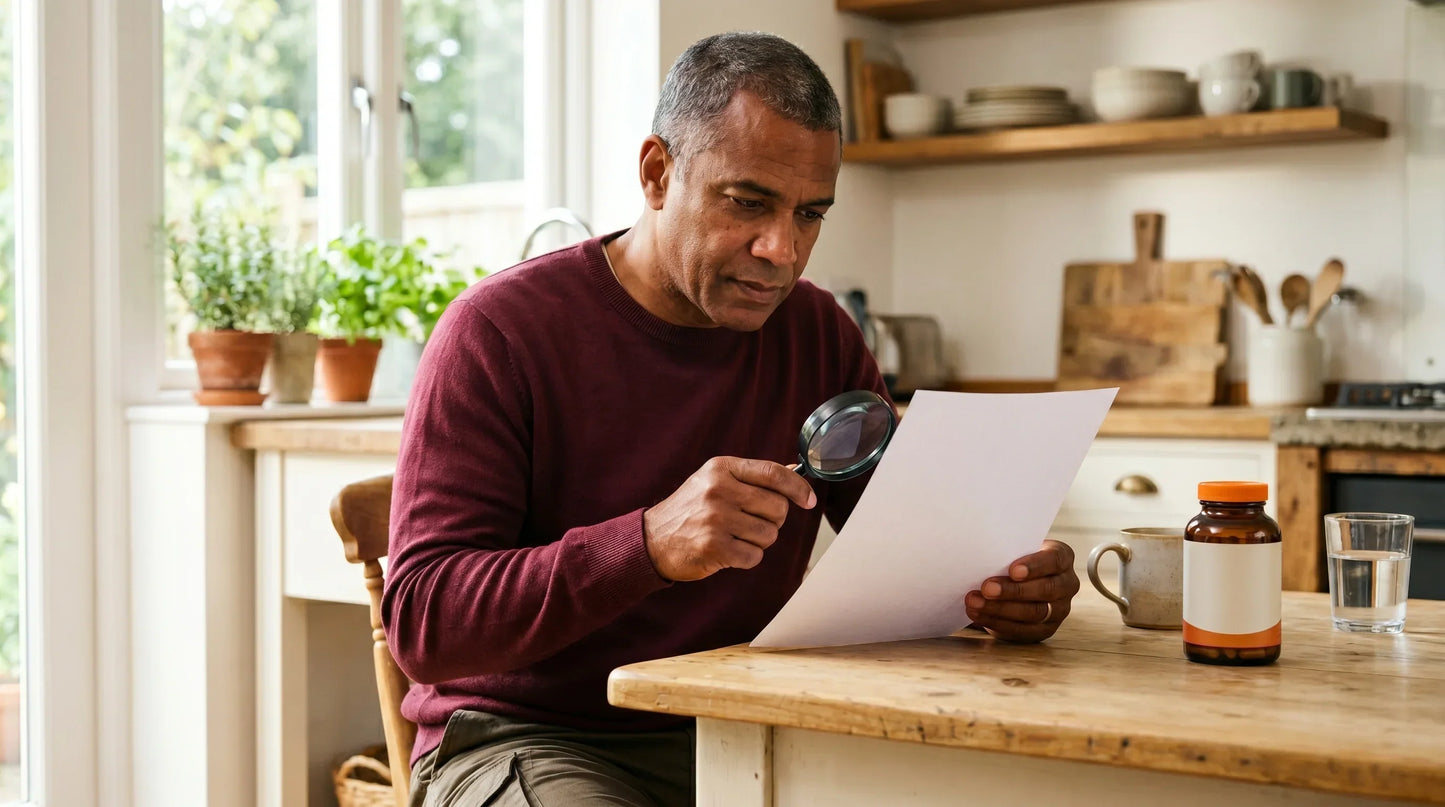 man in his mid-50s with dark warm complexion wearing a relaxed burgundy crew-neck and dark khakis — Natural Rhythm Nutrition