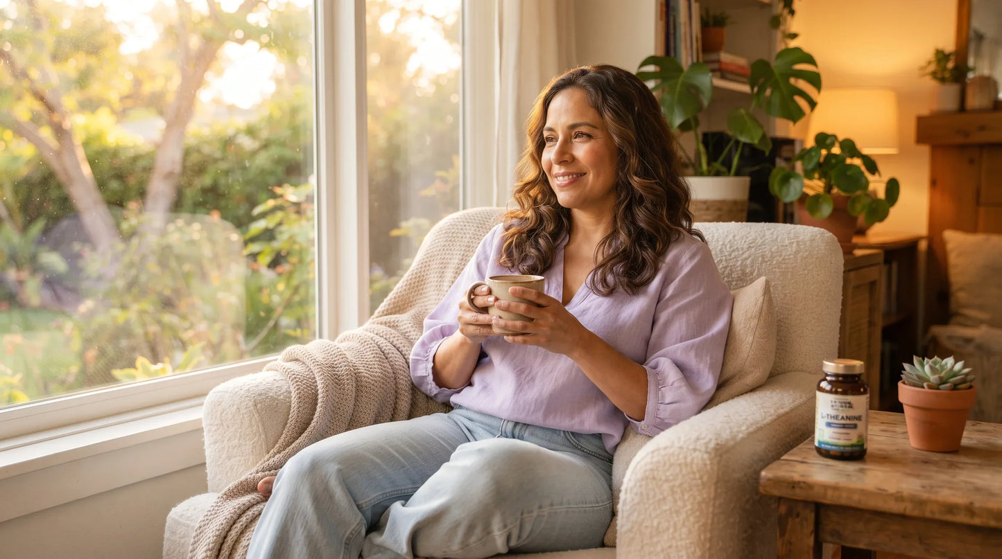 woman in her early 40s with warm Latina complexion and wavy dark hair loose over her shoulders - Natural Rhythm Nutrition