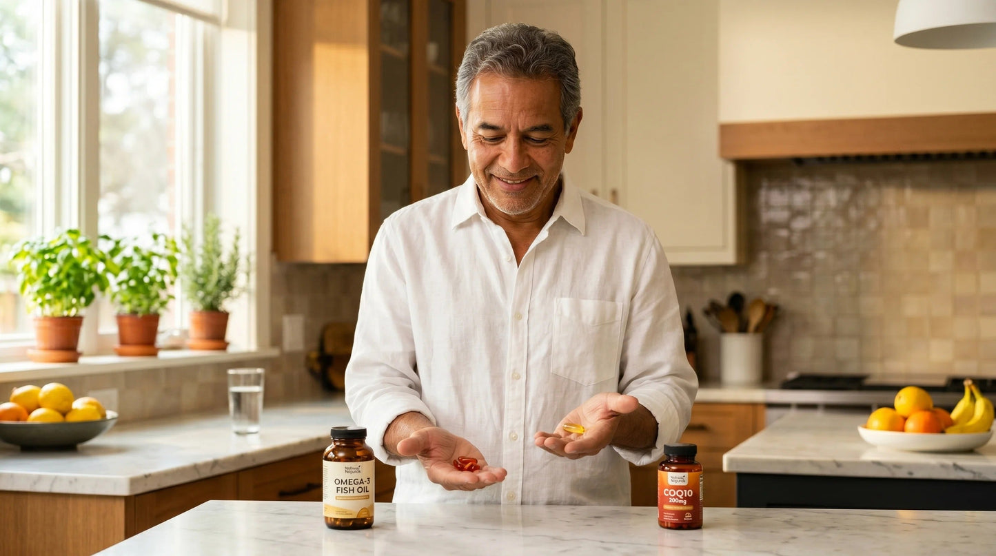 older man in his early 60s with warm tan complexion and salt-and-pepper hair wearing a relaxed white linen shirt — Natural Rhythm Nutrition