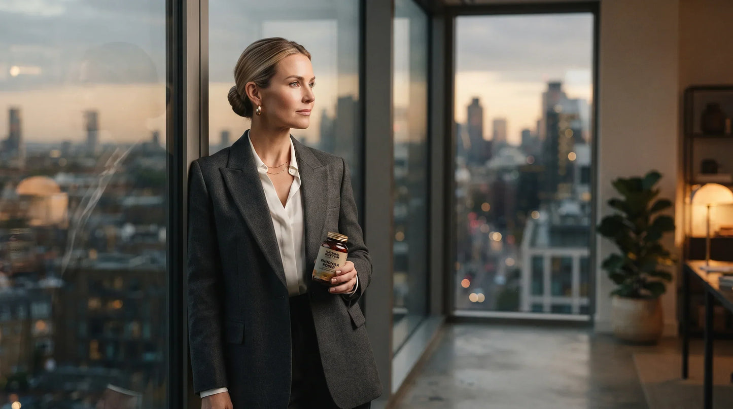 woman in her mid-30s with cool Nordic complexion and blonde hair in a neat chignon - Natural Rhythm Nutrition