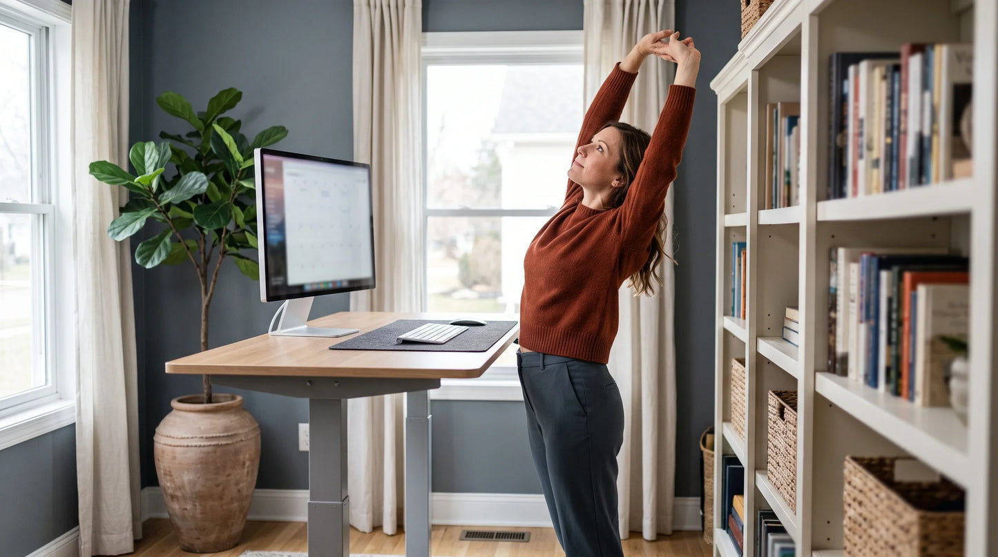 An office worker at a height-adjustable standing desk - Natural Rhythm Nutrition