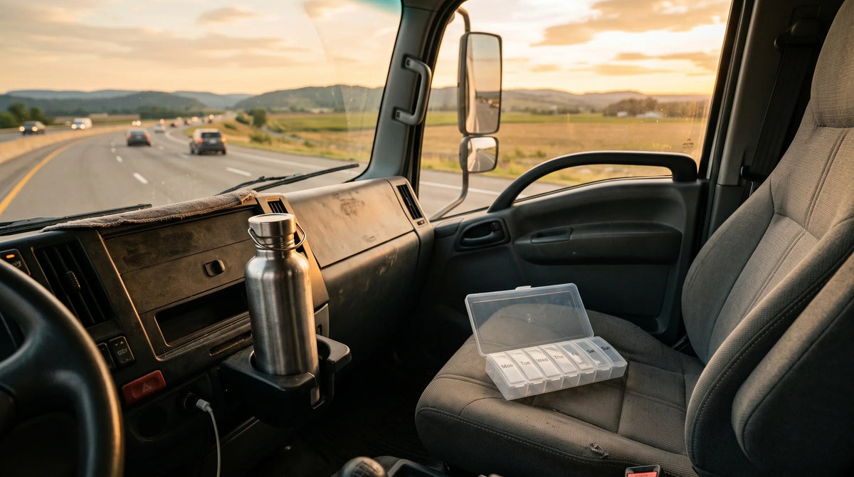 close-up of a clean truck cab passenger seat and dashboard -Natural Rhythm Nutrition