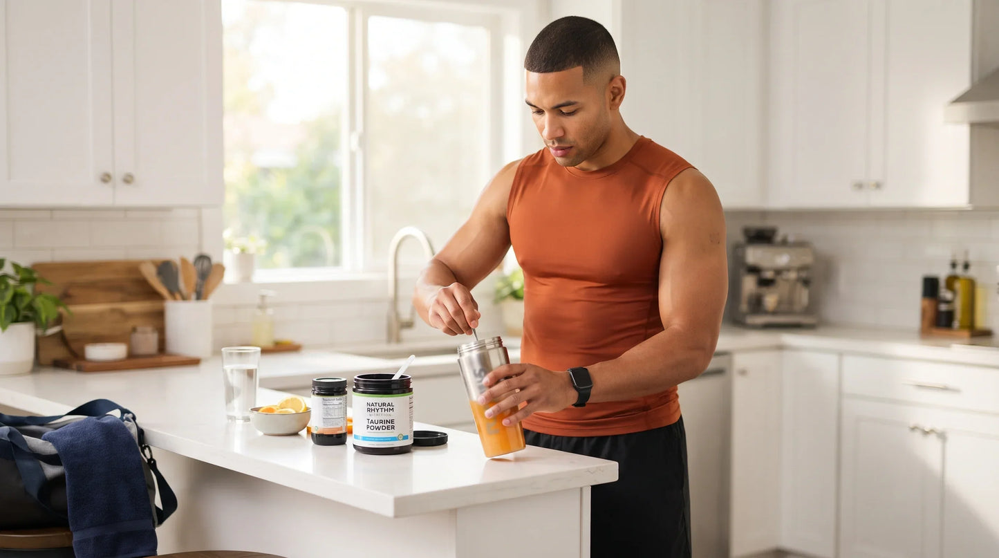 man in his late 20s with warm mixed-heritage complexion and close-cropped fade haircut - Natural Rhythm Nutrition