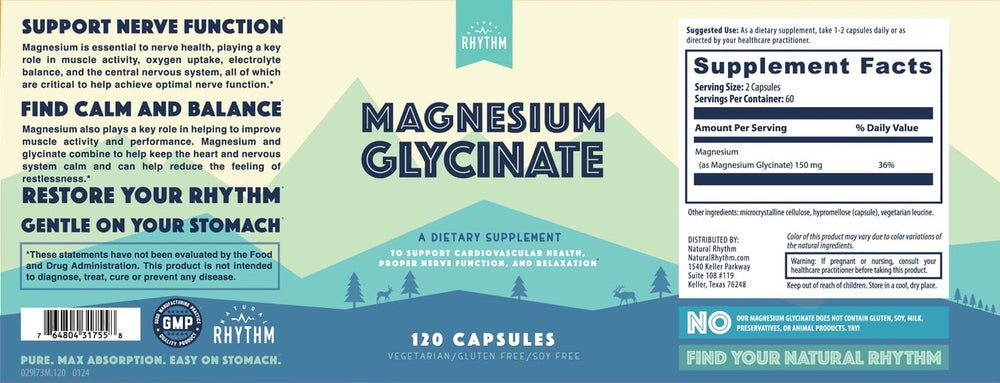 
                  
                    Magnesium Glycinate 150mg Natural Rhythm High Absorption Elemental Magnesium 120 Capsules
                  
                