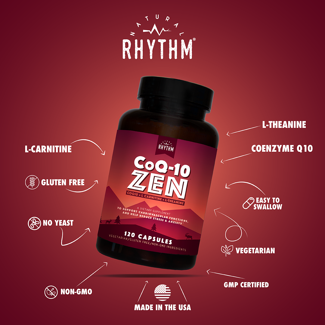 CoQ10 ZEN - CoQ10 + L-Carnitine + L-Theanine (30 Capsules) Natural Rhythm Nutrition CoQ10 ZEN - CoQ10 + L-Carnitine + L-Theanine (30 Capsules) Natural Rhythm Nutrition